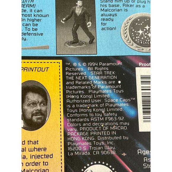 Star Trek TNG Cmdr WIL RIKER as Malcorian Alien Action Figure SPACE CAP MOC 1994 - Picture 7 of 7